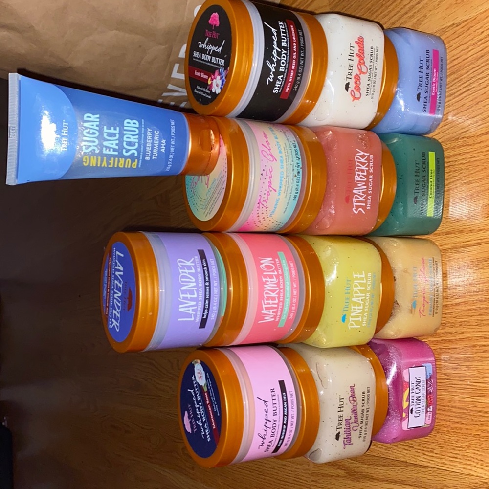 tree hut products body butters, sugar scrubs, and sugar face scrub